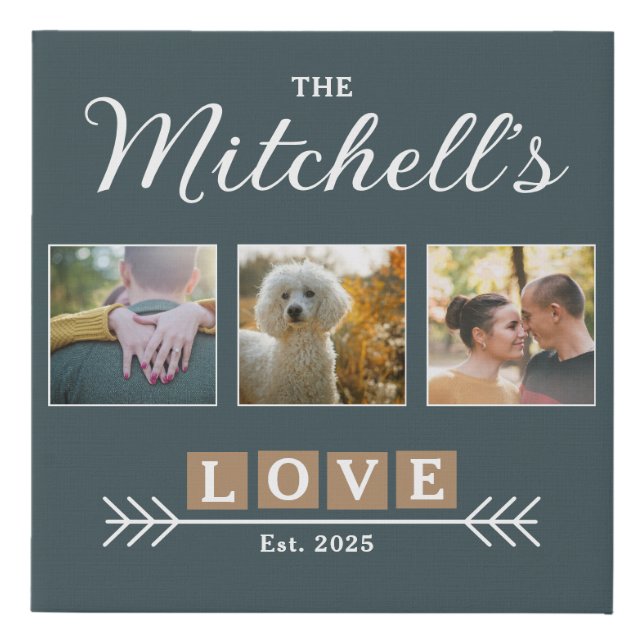 Personalized Family Name and Year Photo  Faux Canvas Print (Front)