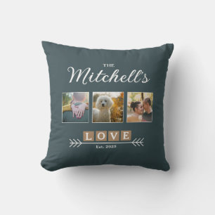 Personalized Family Name and Year Photo Throw Pillow
