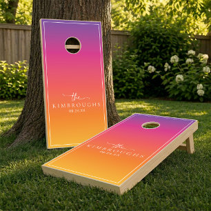 Personalized Family Name Autumn Sunset Gradient Cornhole Set