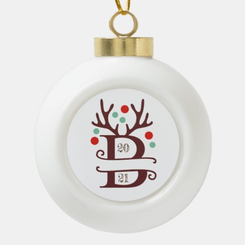 Personalized Family Name B Ceramic Ball Christmas Ornament