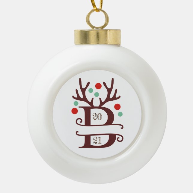 Personalized Family Name "B" Ceramic Ball Christmas Ornament (Front)