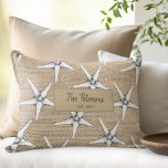 Personalized family name beach house lumbar pillow<br><div class="desc">Modern trendy summer vibes coastal beach cottage decorative pillow featuring an underwater modern hand-drawn starfish pattern over a beige beach vintage burlap (printed!) background.            Personalize it with your family name and year! Could be perfect for decorating your summer home or an inspired gift for a housewarming or family anniversary.</div>