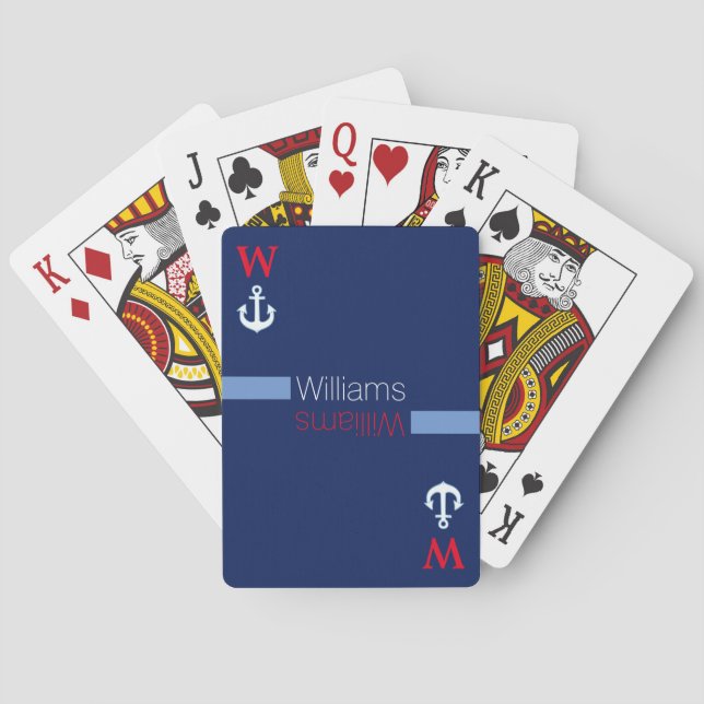 personalized family name | blue nautical poker cards (Back)