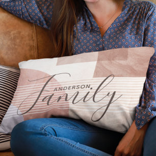 Personalized Family Name Blush Geometric Lumbar Pillow