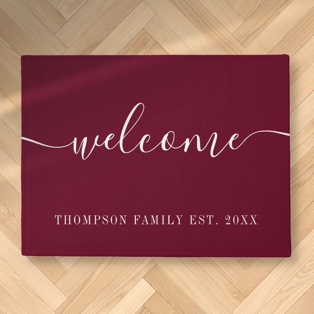 Personalized Family Name Burgundy Welcome Doormat (Personalized Family Name Burgundy Welcome Doormat)