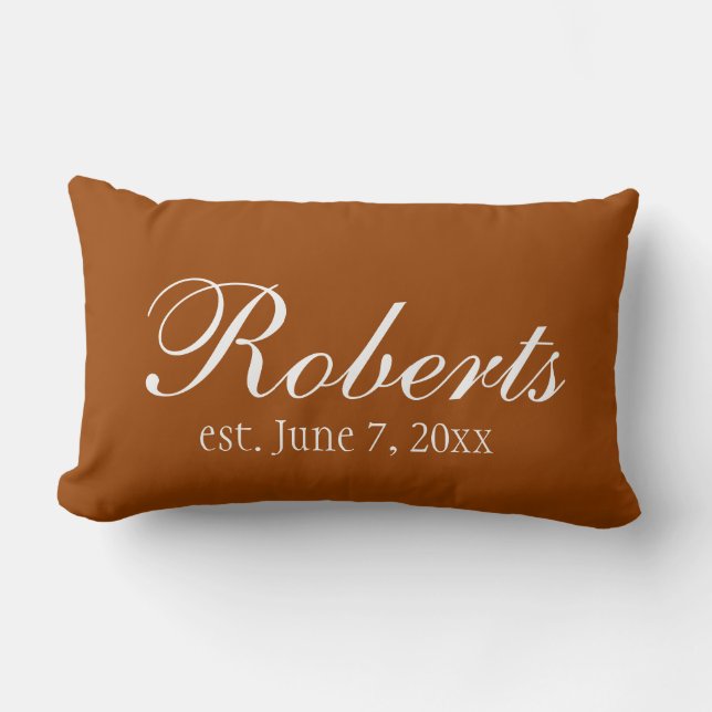 Personalized Family Name Burnt Orange Toss Pillow (Front)