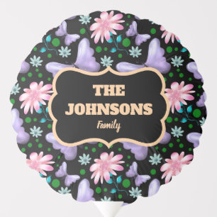 Personalized family name butterfly floral design balloon