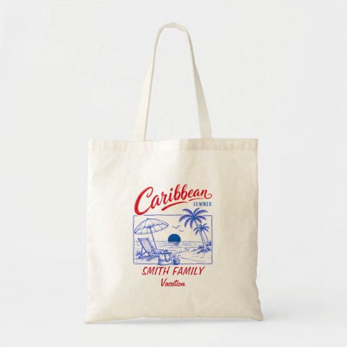 Personalized Family Name Caribbean Summer Vacation Tote Bag
