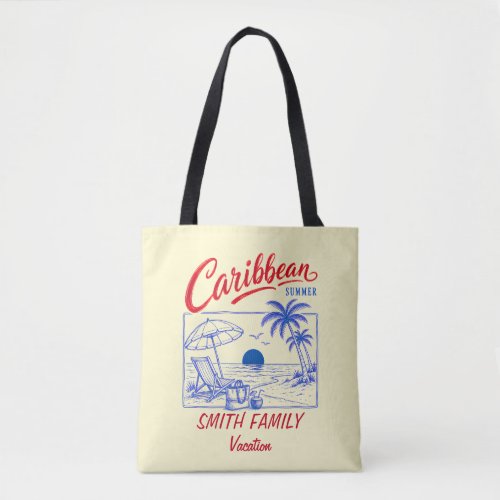 Personalized Family Name Caribbean Summer Vacation Tote Bag
