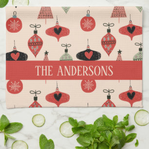 Personalized Family Name Christmas Pattern Kitchen Towel