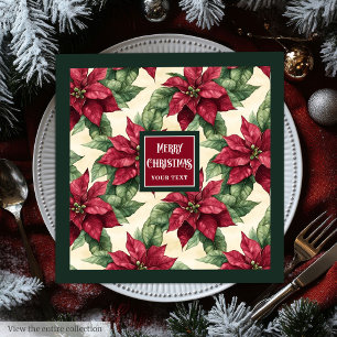 Personalized family name Christmas poinsettia Paper Dinner Napkins