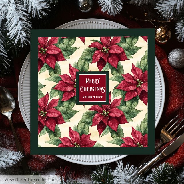 Personalized family name Christmas poinsettia Paper Dinner Napkins (Personalized family name Christmas poinsettia Paper Dinner Napkins)
