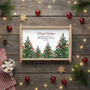 Personalized Family Name Christmas Tree Serving Tray