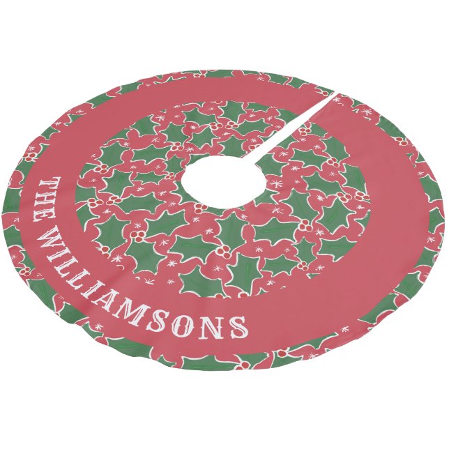 personalized family name christmas tree skirt (Angled)