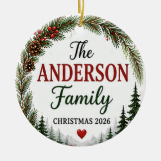 Personalized Family Name Christmas Wreath Ornament