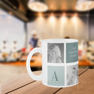 Personalized Family Name Collage Photo Gift Frosted Glass Coffee Mug