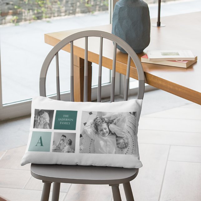 Personalized Family Name Collage Photo Gift Lumbar Pillow (Creator Uploaded)