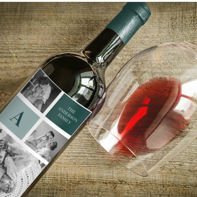 Personalized Family Name Collage Photo Gift Wine Label (Creator Uploaded)
