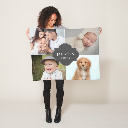 Personalized Family Name Crest Photo collage Fleece Blanket