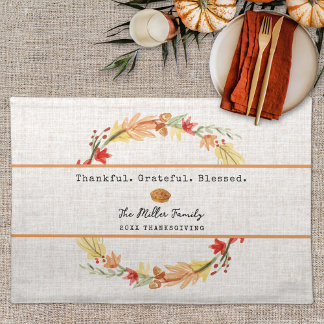 Personalized Family Name Custom Fall Thanksgiving Cloth Placemat
