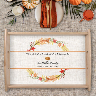 Personalized Family Name Custom Fall Thanksgiving Serving Tray