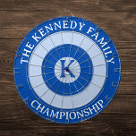 Personalized Family name Custom Monogram Blue Dart Board<br><div class="desc">Easy template to personalize your dartboard with your family name and monogram.
Customize the texts according to your needs.</div>