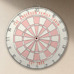 Personalized Family Name Custom Pink Game Room  Dart Board<br><div class="desc">Add a pop of personality to your game room with this personalized pink coral dartboard, customized with your family name and established year. The warm coral-pink palette brings a playful, modern twist to a classic dartboard design—perfect for lake houses, beach homes, Palm Springs–inspired spaces, and stylish game rooms. Both functional...</div>