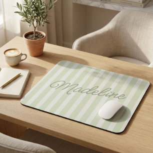 Personalized Family Name Custom Sage Green Stripes Mouse Pad