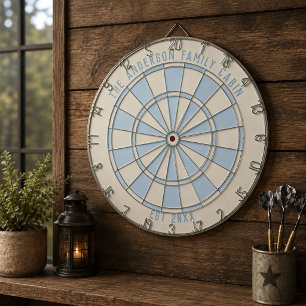 Personalized Family Name Custom White Blue Stripes Dart Board