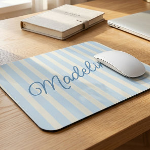 Personalized Family Name Custom White Blue Stripes Mouse Pad
