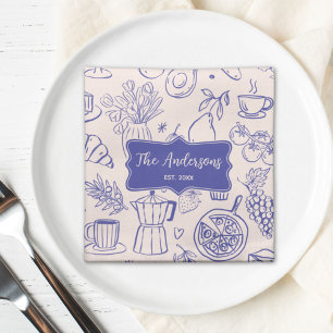 Personalized Family Name Cute Hand Drawn Food Cloth Napkin