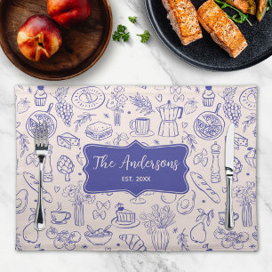 Personalized Family Name Cute Hand Drawn Food Cloth Placemat