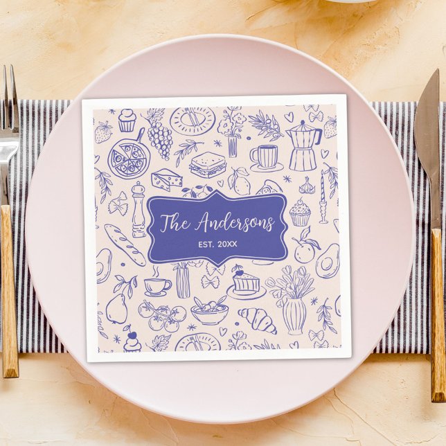 Personalized Family Name Cute Hand Drawn Food Napkins (In situ)