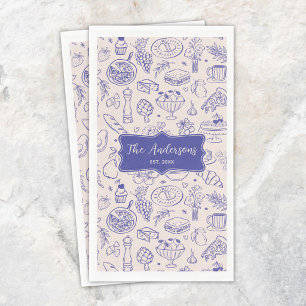 Personalized Family Name Cute Hand Drawn Food Paper Guest Towels