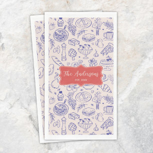 Personalized Family Name Cute Hand Drawn Food Paper Guest Towels