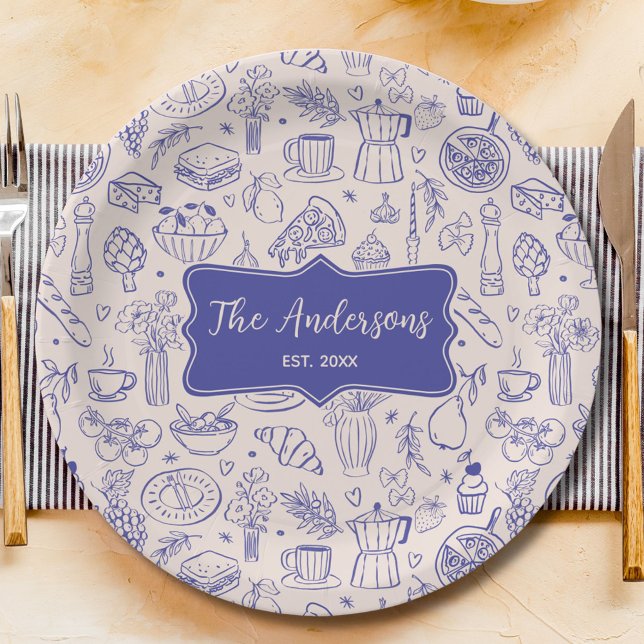 Personalized Family Name Cute Hand Drawn Food Paper Plates (In situ)