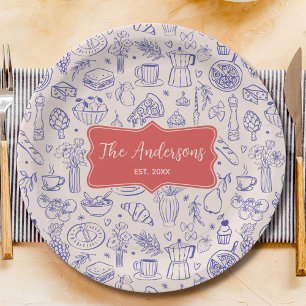Personalized Family Name Cute Hand Drawn Food Paper Plates