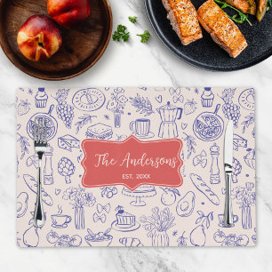 Personalized Family Name Cute Hand Drawn Food Placemat
