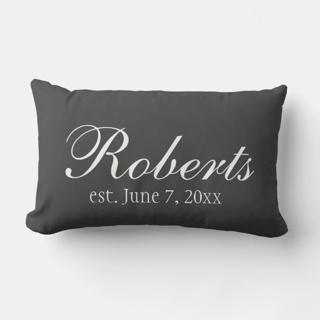 Personalized Family Name Dark Gray Toss Pillow (Front)