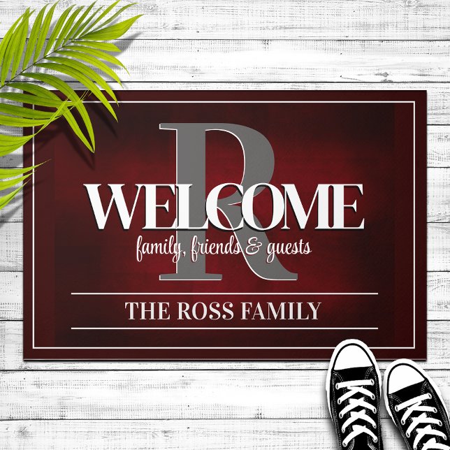 Personalized Family Name Deep Red Doormat (Creator Uploaded)