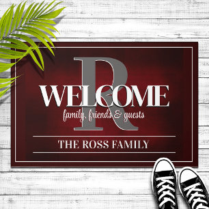 Personalized Family Name Deep Red Welcome Doormat