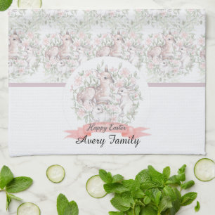 Personalized Family Name Deer Bunny Easter Kitchen Towel