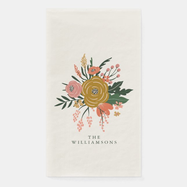 Personalized Family Name Earthy Floral Botanical Paper Guest Towels (Front)