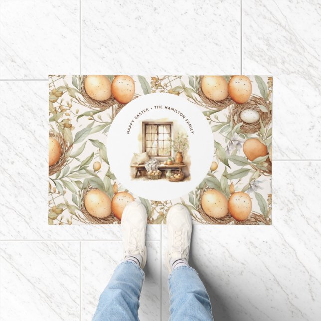 Personalized Family Name Easter Beige Doormat (Indoor)