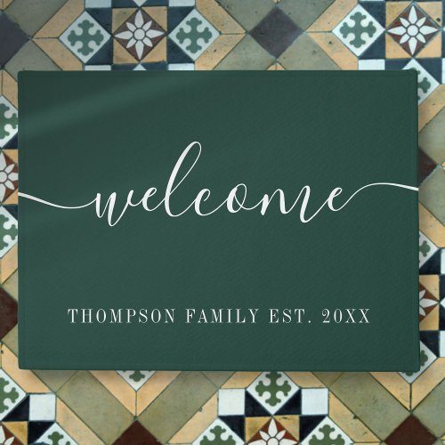 Personalized Family Name Emerald Green Welcome Doormat