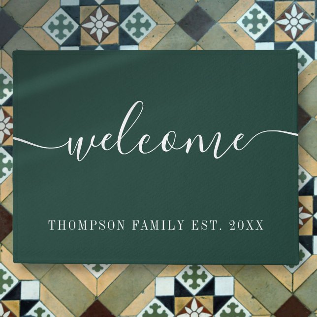 Personalized Family Name Emerald Green Welcome Doormat (Personalized Family Name Emerald Green Welcome Doormat)
