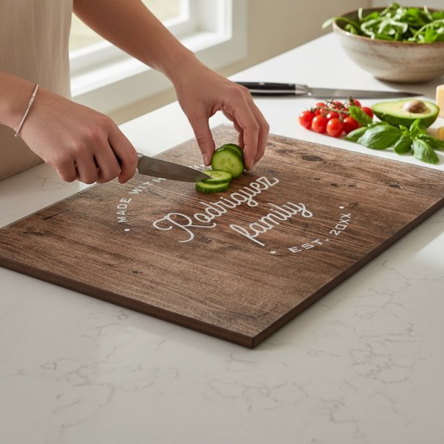 Personalized Family Name est. year faux wood Cutting Board (Custom family name and year faux wood glass cutting board )