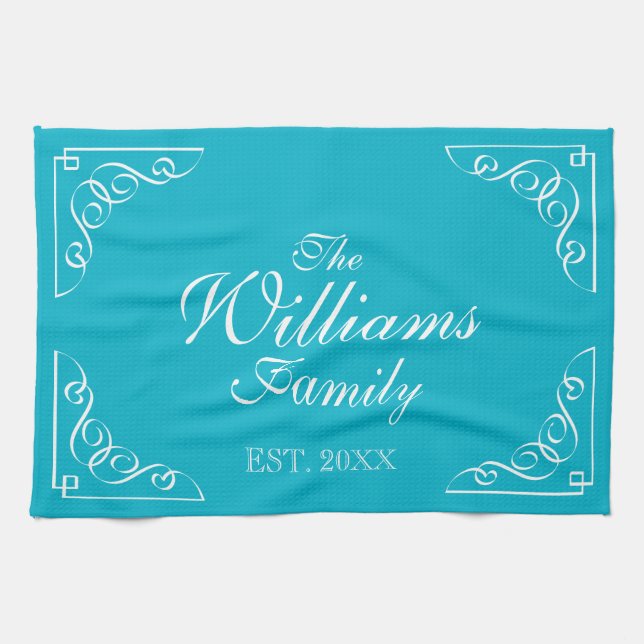 Personalized family name established kitchen towel (Horizontal)