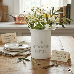 Personalized Family Name Estate Minimalist White C Beverage Pitcher