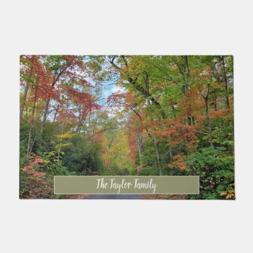 Personalized Family Name Fall Leaves Forest Doormat